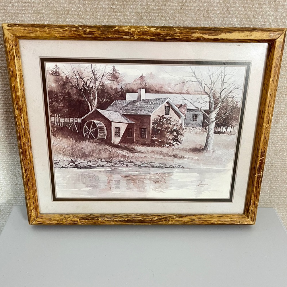 Framed Watercolor‎ Print Papercraft Industries Rural Mill House Art Decor